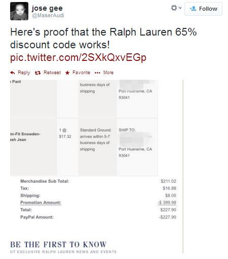 ralph lauren employee discount code