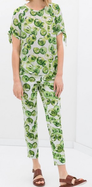 Zara, Fruit-Print Blouse, $49.90 Fruit-Print Trousers, $59.90