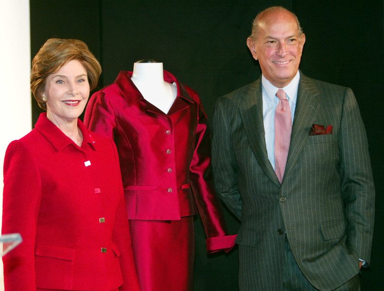 FIRST LADY LAURA BUSH AT FALL 2004 FASHION WEEK IN NEW YORK CITY.